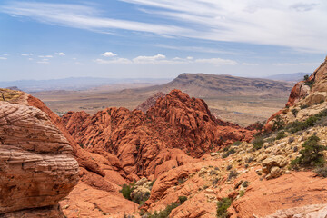 View over the Las Vegas valley from overlook on the moderate Calico Tanks trail in the Red Rock Canyon in Nevada