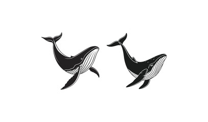 Fototapeta premium Two whales swimming together in a whimsical hand drawn style