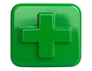 Plus sign – Photorealistic bold green plus sign symbol, glossy surface, Ideal for first aid or hospital use