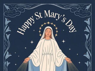Artistic illustration celebrating happy saint mary s day with a serene portrait of the blessed mother © Hriday