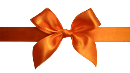 Decorative orange ribbon bow tied on a white background