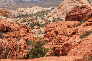 Looking down the scrambling climb on the moderate Calico Tanks trail in the Red Rock Canyon in Nevada