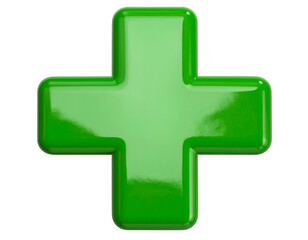 Obraz premium Plus sign – Photorealistic bold green plus sign symbol, glossy surface, Ideal for first aid or hospital use