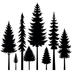 Obraz premium Various Christmas Tree Silhouettes – Abstract Black Vector Collection for Holiday and Winter