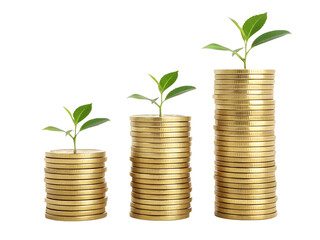 Plants Growing on Coin Stacks - Financial Growth and Investment