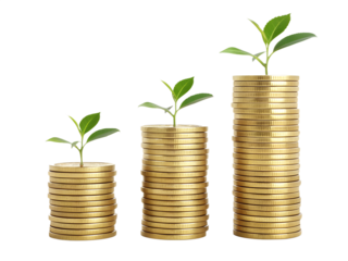 Plants Growing on Coin Stacks - Financial Growth and Investment