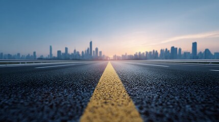 Business journey concept road leading toward city skyline goal orientation long term planning background