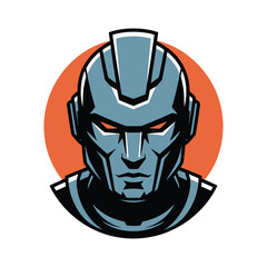 Futuristic robotic warrior head logo cyberpunk style isolated black and white vector