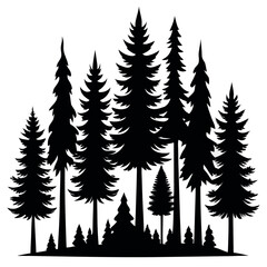 Obraz premium Silhouettes of Evergreen Trees in Forest – Minimal Vector Nature Scene