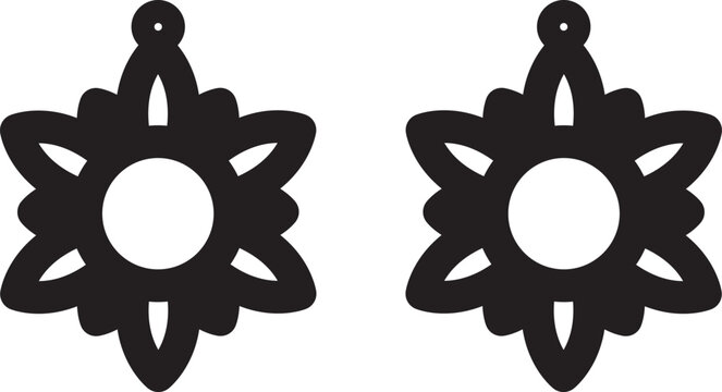 Floral earrings laser cut template with intricate botanical pattern, symmetrical design for acrylic or wood cutting, perfect for lightweight jewelry and DIY crafts, isolated for easy use