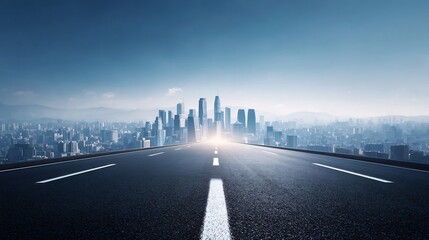 Business journey concept road leading toward city skyline goal orientation long term planning background