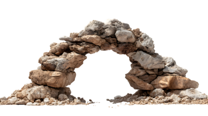 Natural stone arc formation resembling a gate on a white background