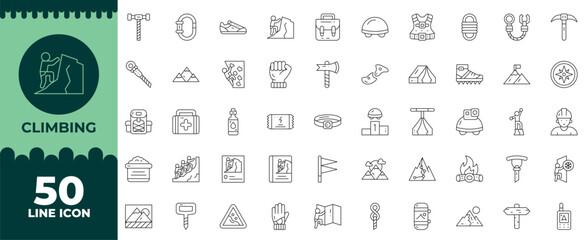 Climbing Line Editable Icons set. Vector illustration in modern thin line style of Climbing icons: climb, climber, hiking, etc