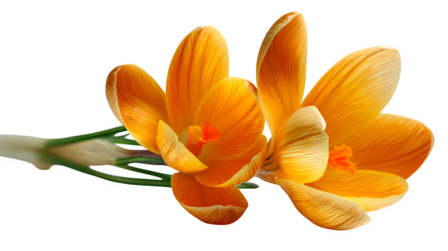 Yellow or orange crocus flower on white background