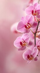 Stunning photo of delicate pink soft background featuring orchid flowers Floral greeting card spring concept with Copy space.