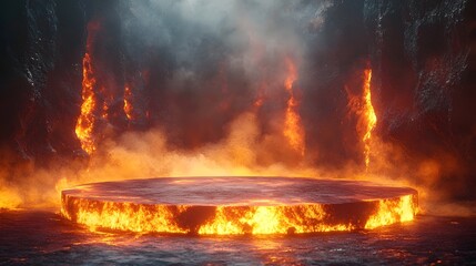 Fototapeta premium Fiery podium on a molten lava ground