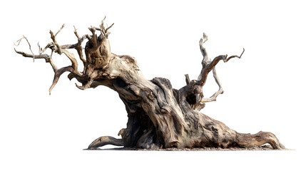 Obraz premium Gnarled old dead tree trunk on a white background