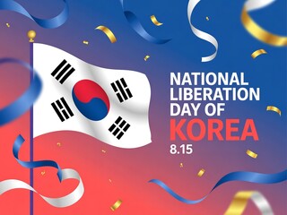 Celebrate national liberation day of korea with the south korean flag and festive confetti on august 15th