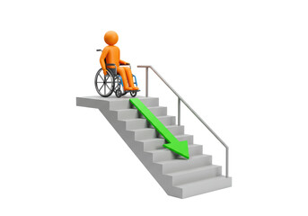 Isolated Person in Wheelchair Navigating Staircase with Arrow