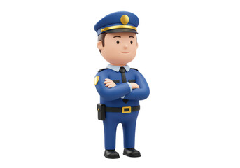 Isolated Confident Policeman with Crossed Arms Standing Guard