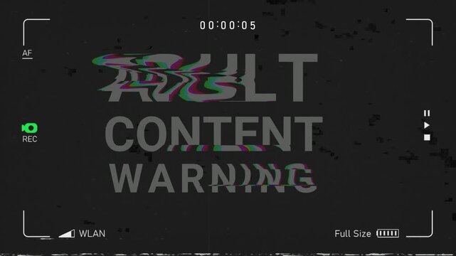 Adult Content Warning in retro VHS Look 4k video background