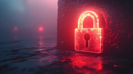 Glowing red padlock with keyhole conveying mystery and restricted access