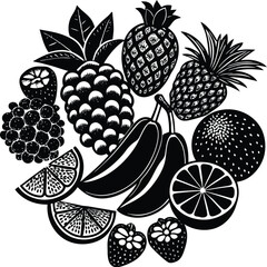  Kiwi and Papaya Set on White Background.