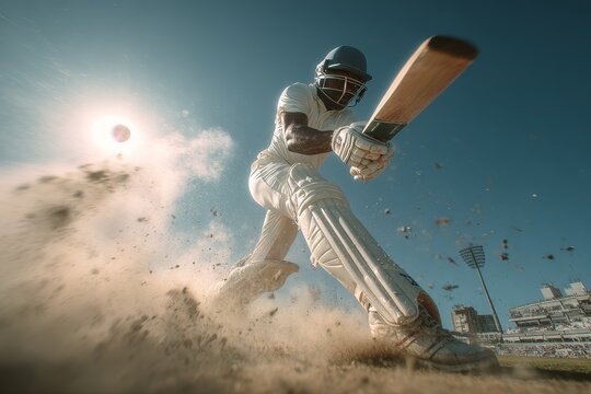 Dynamic cricket batsman playing aggressive cricket shot - Powered by Adobe