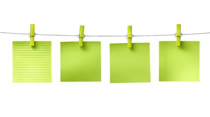 Green sticky notes business paper set on white background