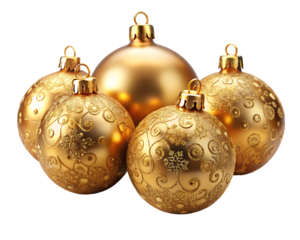 golden christmas balls  isolated on white background PNG , AI GENERATED