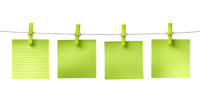 Green sticky notes business paper set on white background