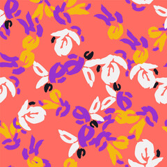 Floral colorful seamless pattern with different abstract flowers. Vector background, design, print, textile, wrapping paper, backdrop