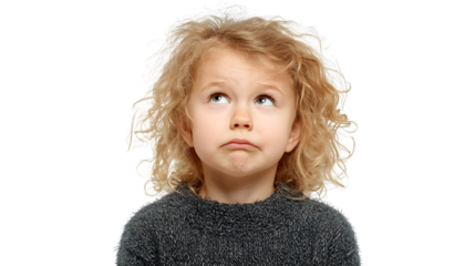 Sad young girl with confused expression on white background