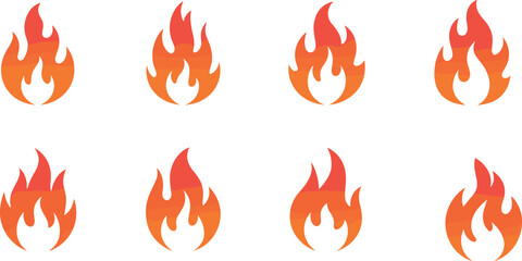 Stylized fire icons, flame symbols, orange red gradient, graphic design elements, digital art resources, heat illustration, web assets, vector set