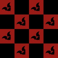 Seamless red and black checkerboard pattern with repeating bat silhouettes. Perfect for Halloween backgrounds, gothic designs, spooky themes, and mysterious decorations.