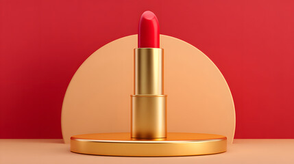 High-end lipstick on red gold gradient background