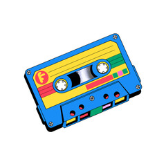 Obraz premium Colorful Cassette Tape Illustration Nostalgic Retro Audio Music Design with Bright Colors and Fun Details for Creative Projects