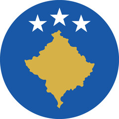 kosovo flag icon in circle shape with map silhouette and three stars
