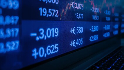 Trading Data Visualization: Close-up of a digital display showcasing dynamic financial market data, representing the pulse of global economics and investment opportunities.