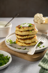 Vegetarian cauliflower pancakes, fritters in a plate