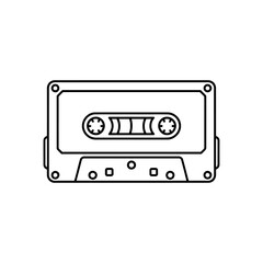 Obraz premium Retro Audio Cassette Tape Outline Icon for Music and Nostalgia Projects with Bold Black Lines on White Background