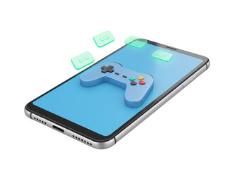 Isolated Smartphone with Game Controller and Chat Bubbles