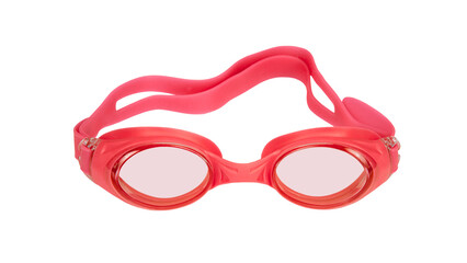 A pair of bright pink swimming goggles for swimming and water sports, isolated on a transparent background. Product shot of swim eye protection.