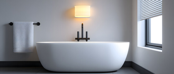 Minimalist modern bathroom design with grey metallic faucet