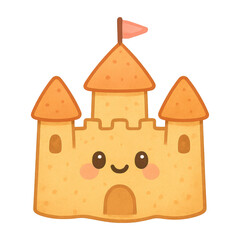 PNG Cute sandcastle with smile.