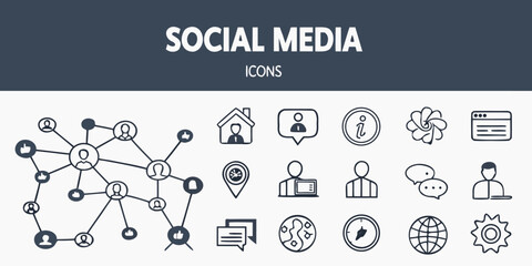 Set of 16 social media icons vector