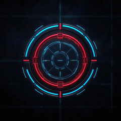 Futuristic Circular Digital Interface with Blue and Red Neon Lights on Dark Background for Technology and Sci-Fi Related Projects