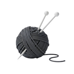 Gray ball of yarn with knitting needles isolated on transparent background