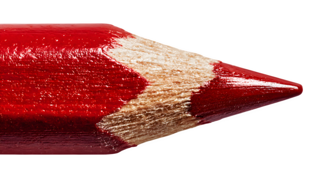 Hand-drawn red pencil arrow tip on white background