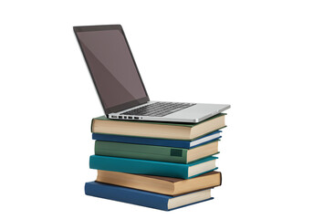 Laptop on Books: Online Learning & Education Concept on white background